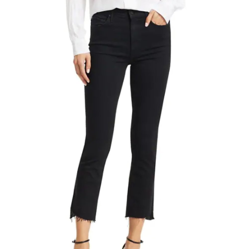 MOTHER "The Insider" Black High-Rise Crop Raw Hem